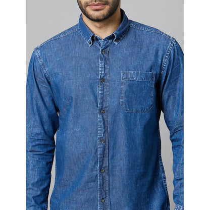 Navy Blue Solid Cotton Shirt