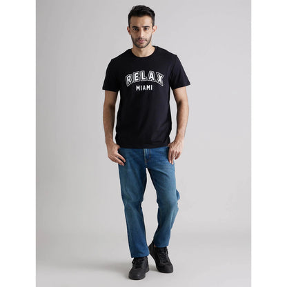 Black Graphic Printed Cotton T-shirt