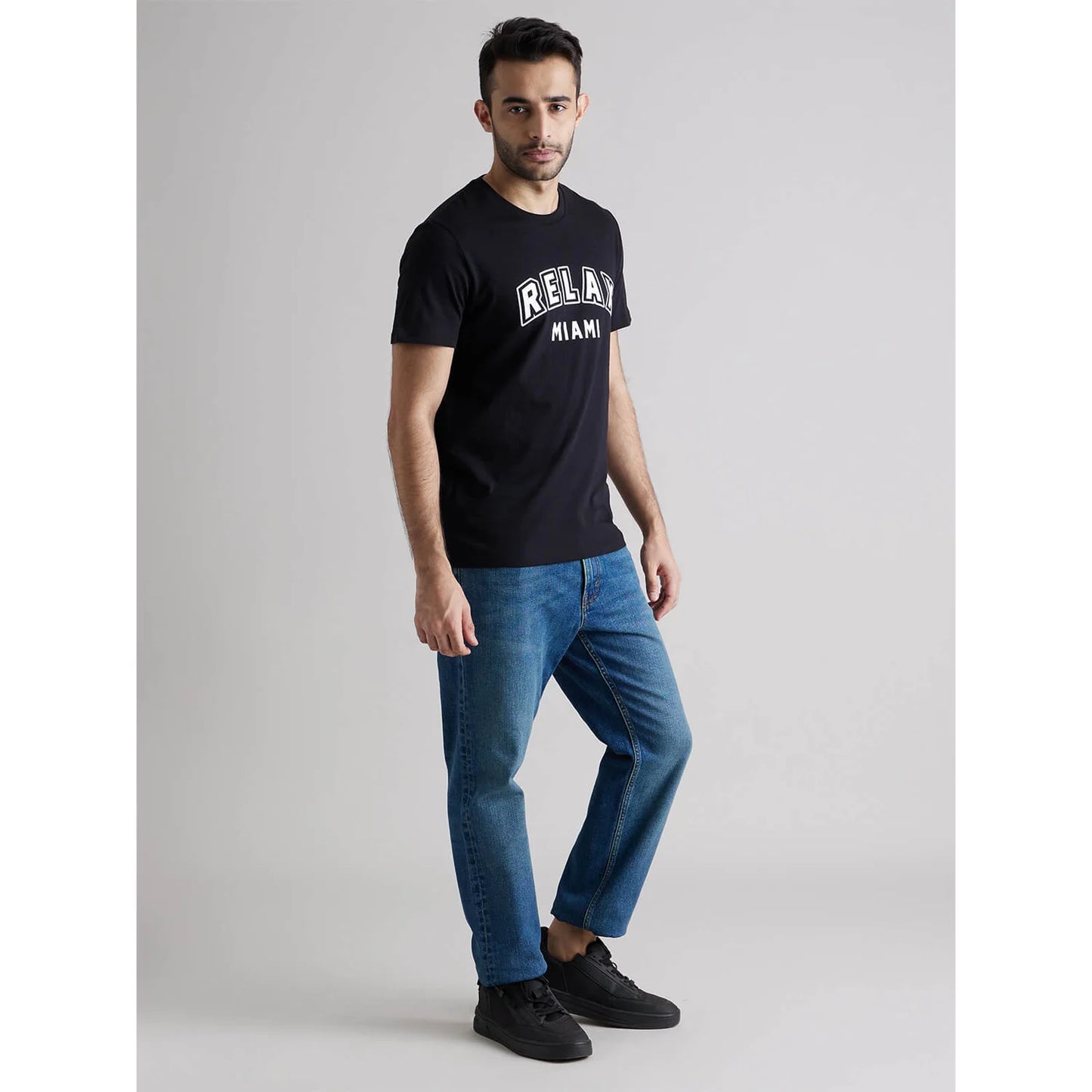 Black Graphic Printed Cotton T-shirt