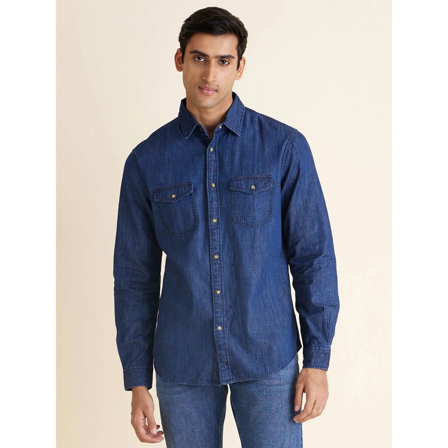 Blue Solid Cotton Shirt