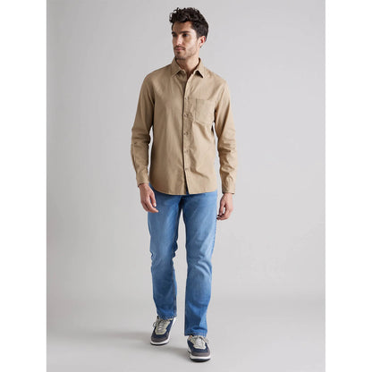 Beige Solid Cotton Shirt