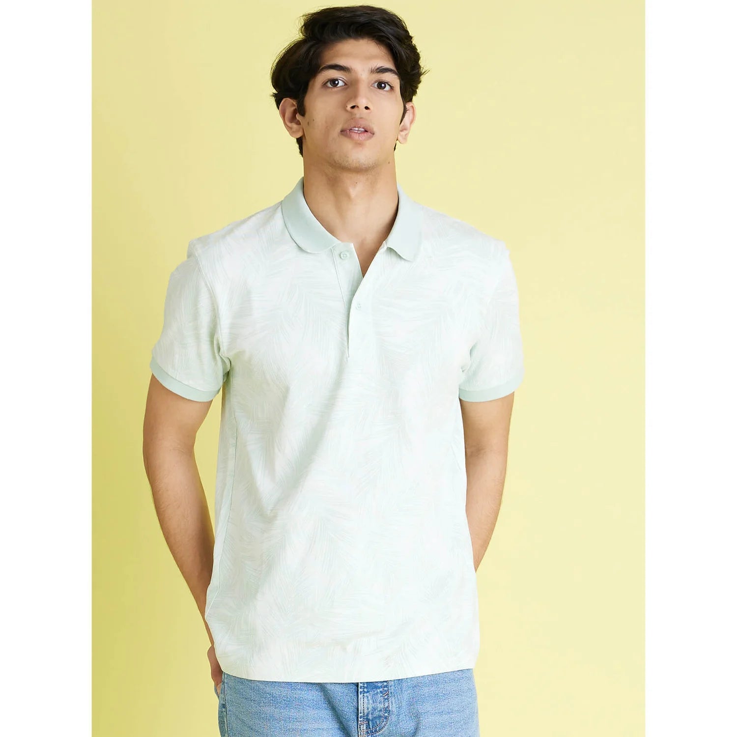 Green Tropical Printed Cotton Polo