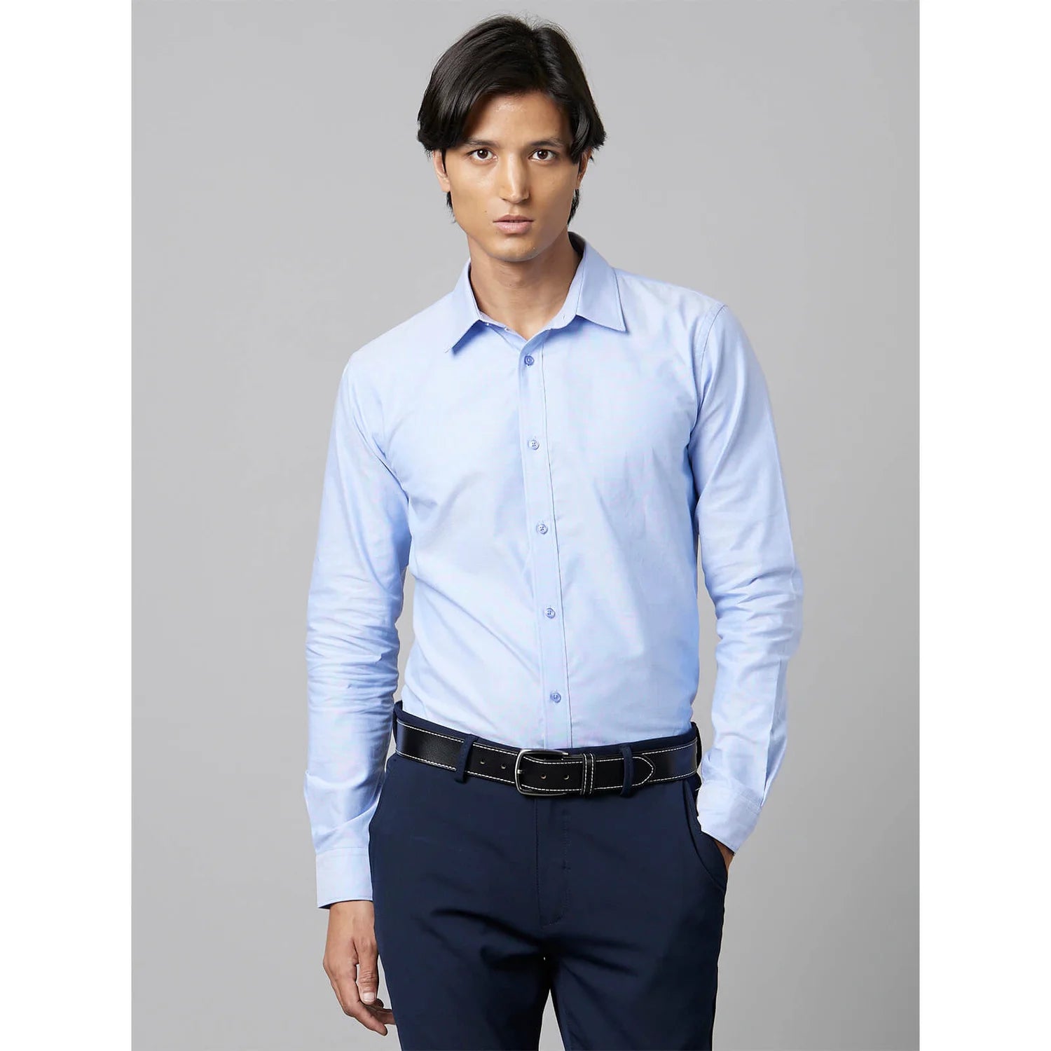 Blue Solid Cotton Shirt