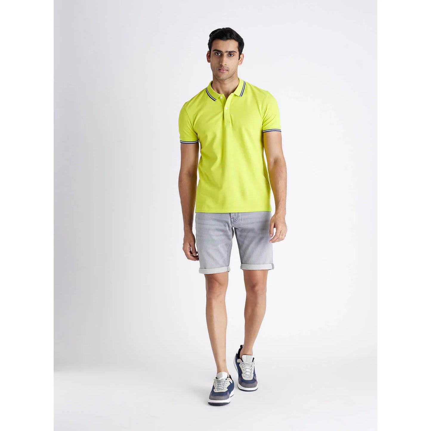 Green Solid Cotton Blend Polo