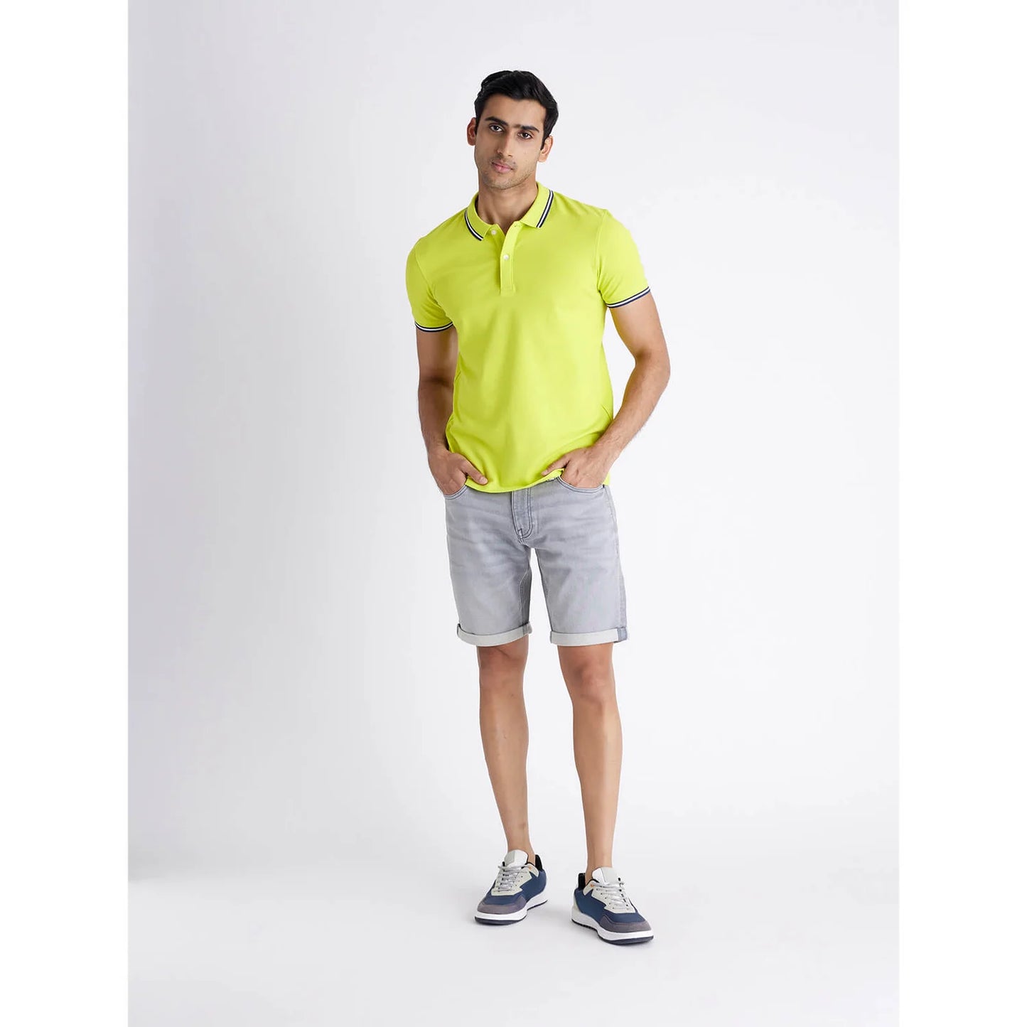 Green Solid Cotton Blend Polo