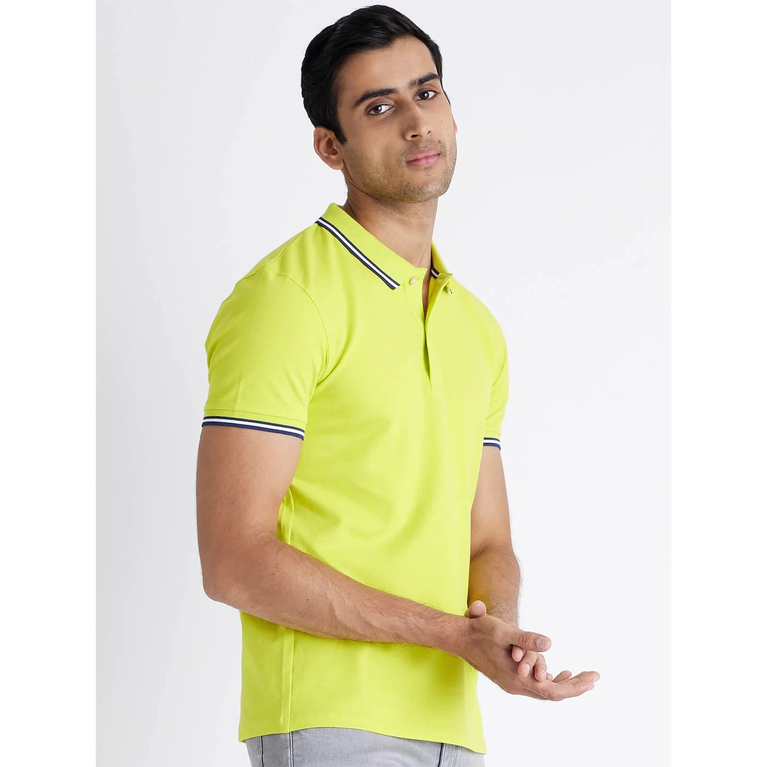 Green Solid Cotton Blend Polo