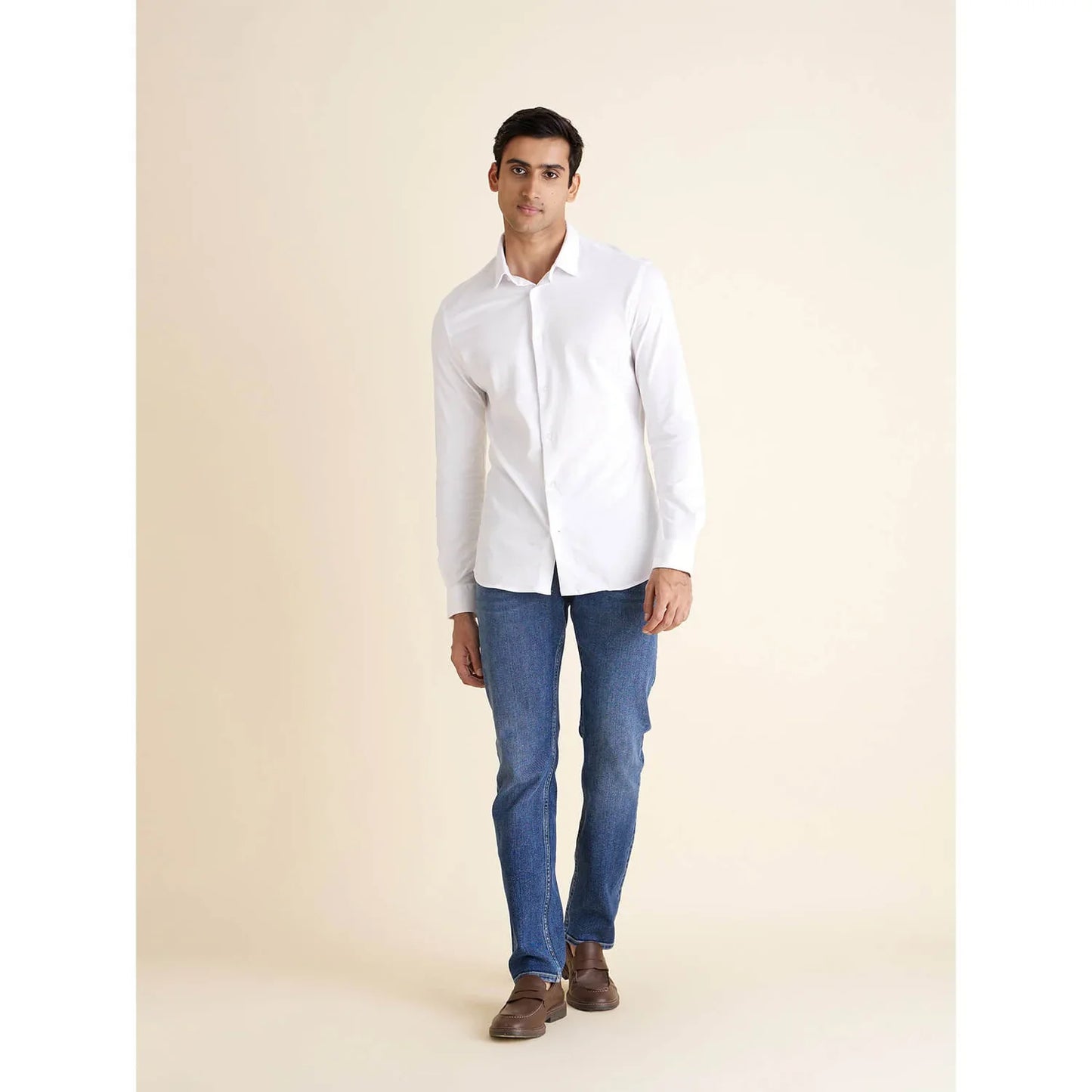 White Solid Cotton Formal Shirt