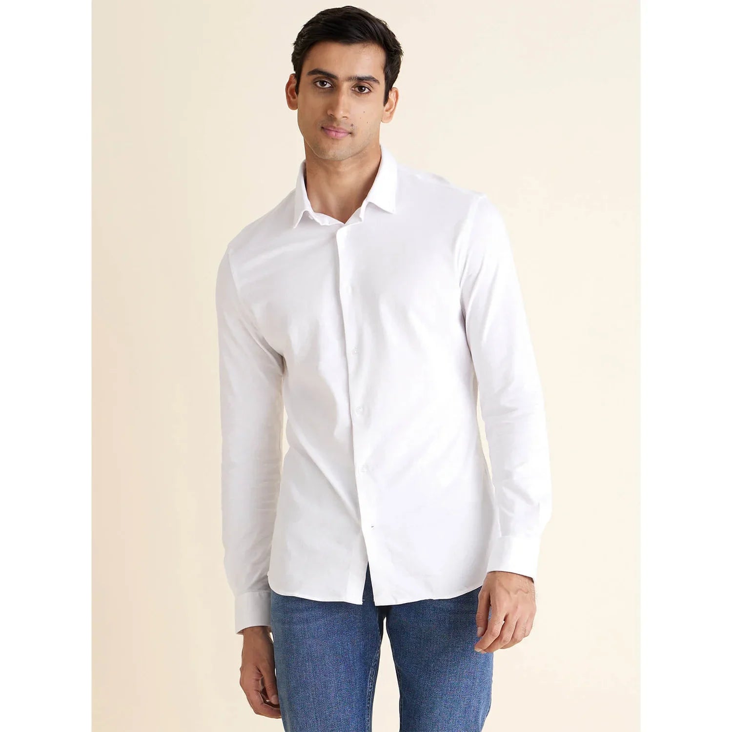 White Solid Cotton Formal Shirt