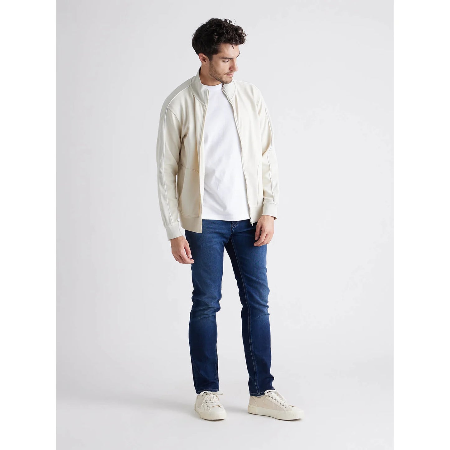 Off White Solid Cotton Blend Sweatshirt