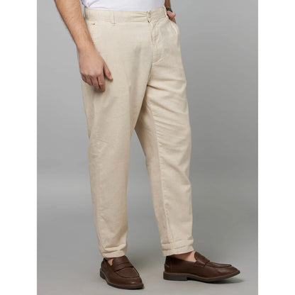 Beige Straight Fit Linen Pants