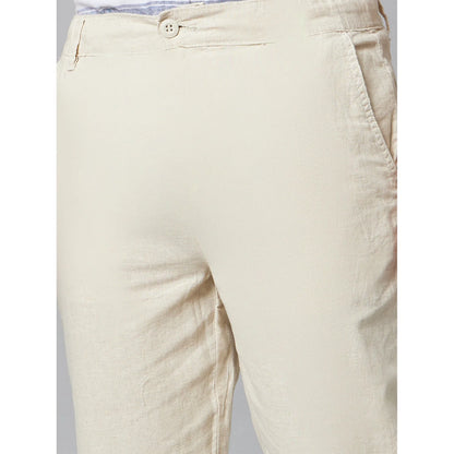 Beige Straight Fit Linen Pants