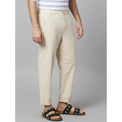 Beige Straight Fit Linen Pants