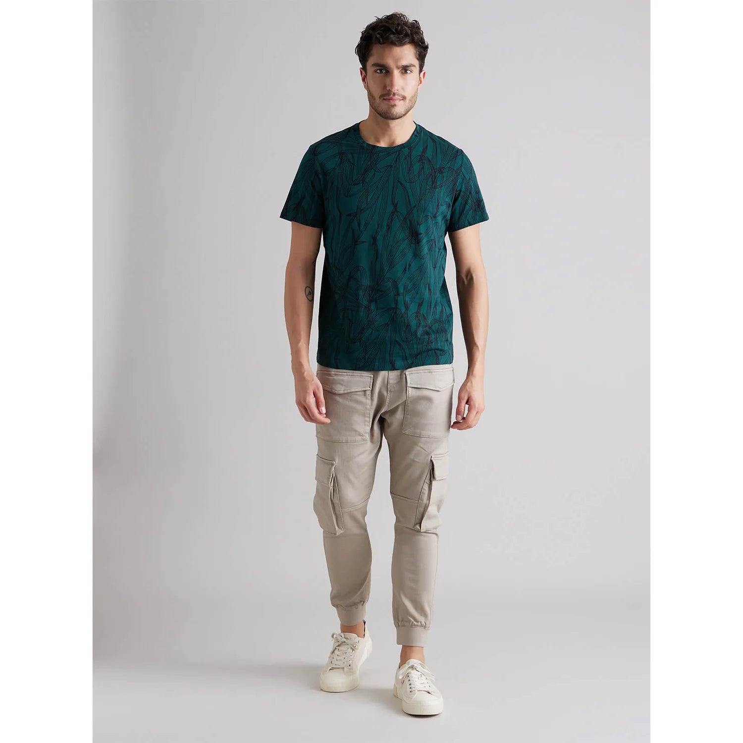 Celio* Printed Regular Fit Cotton Teal T-Shirt