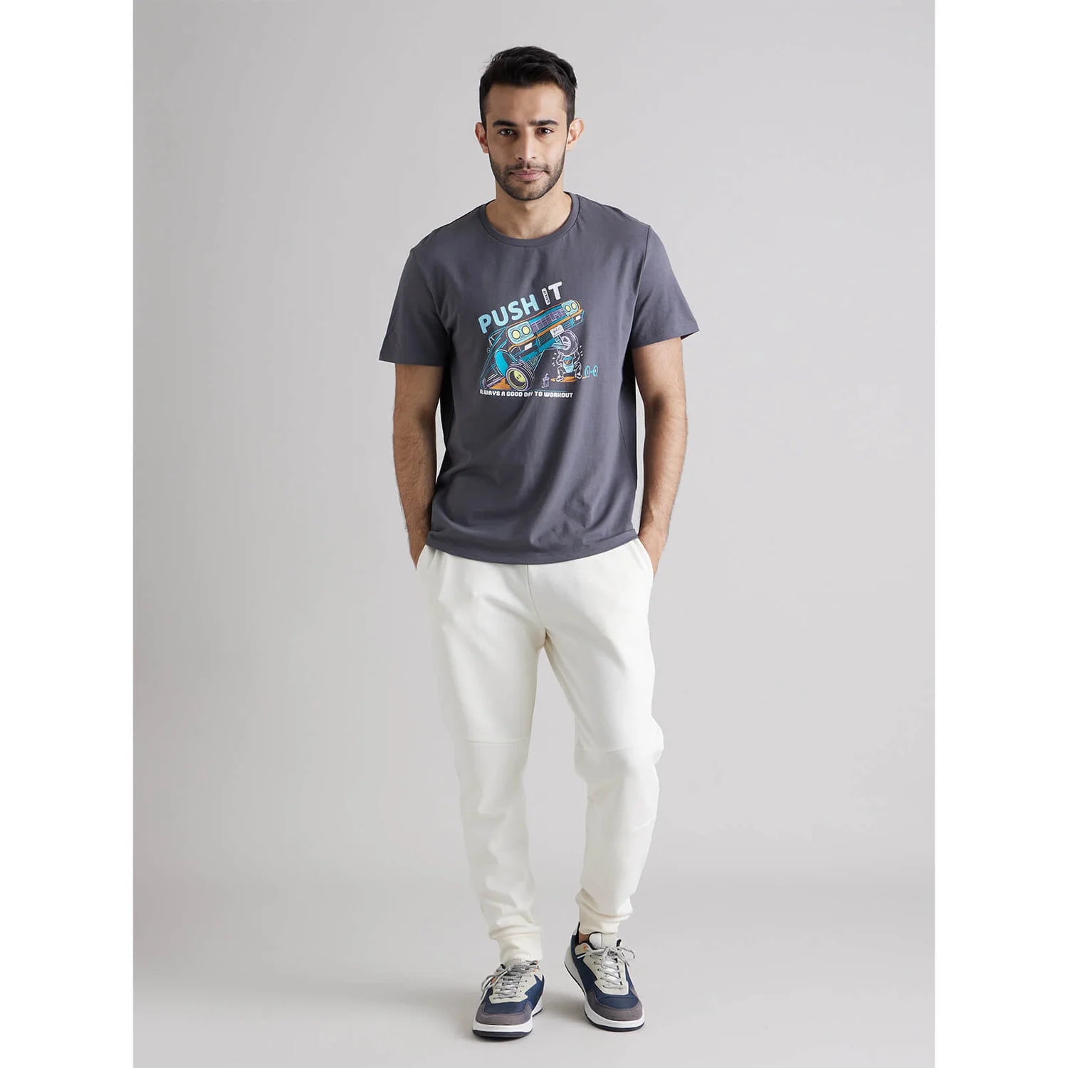 Grey Graphic Printed Cotton T-shirt