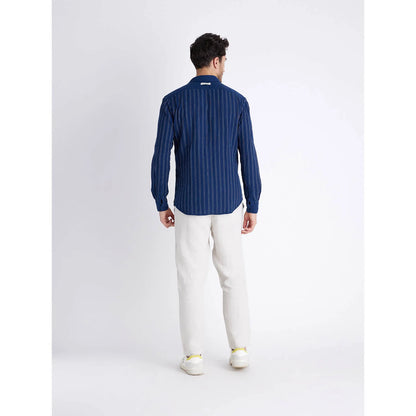 Navy Blue Striped Cotton Shirt