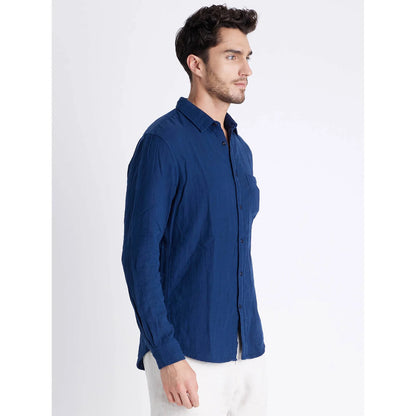 Navy Blue Striped Cotton Shirt