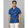 Celio* Tropical Regular Fit Cotton Navy Blue Shirt