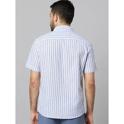 Blue Striped Linen-Blend Shirt