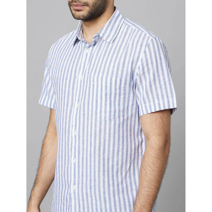 Blue Striped Linen-Blend Shirt