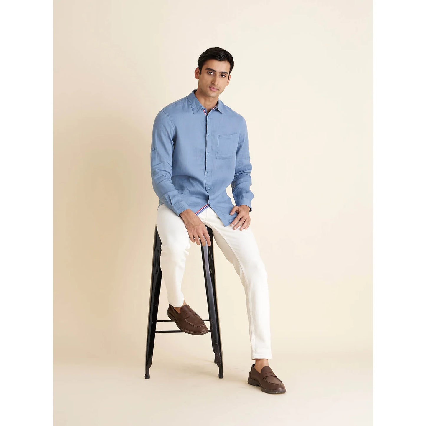 Blue Solid Linen Shirt