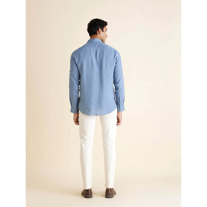 Blue Solid Linen Shirt