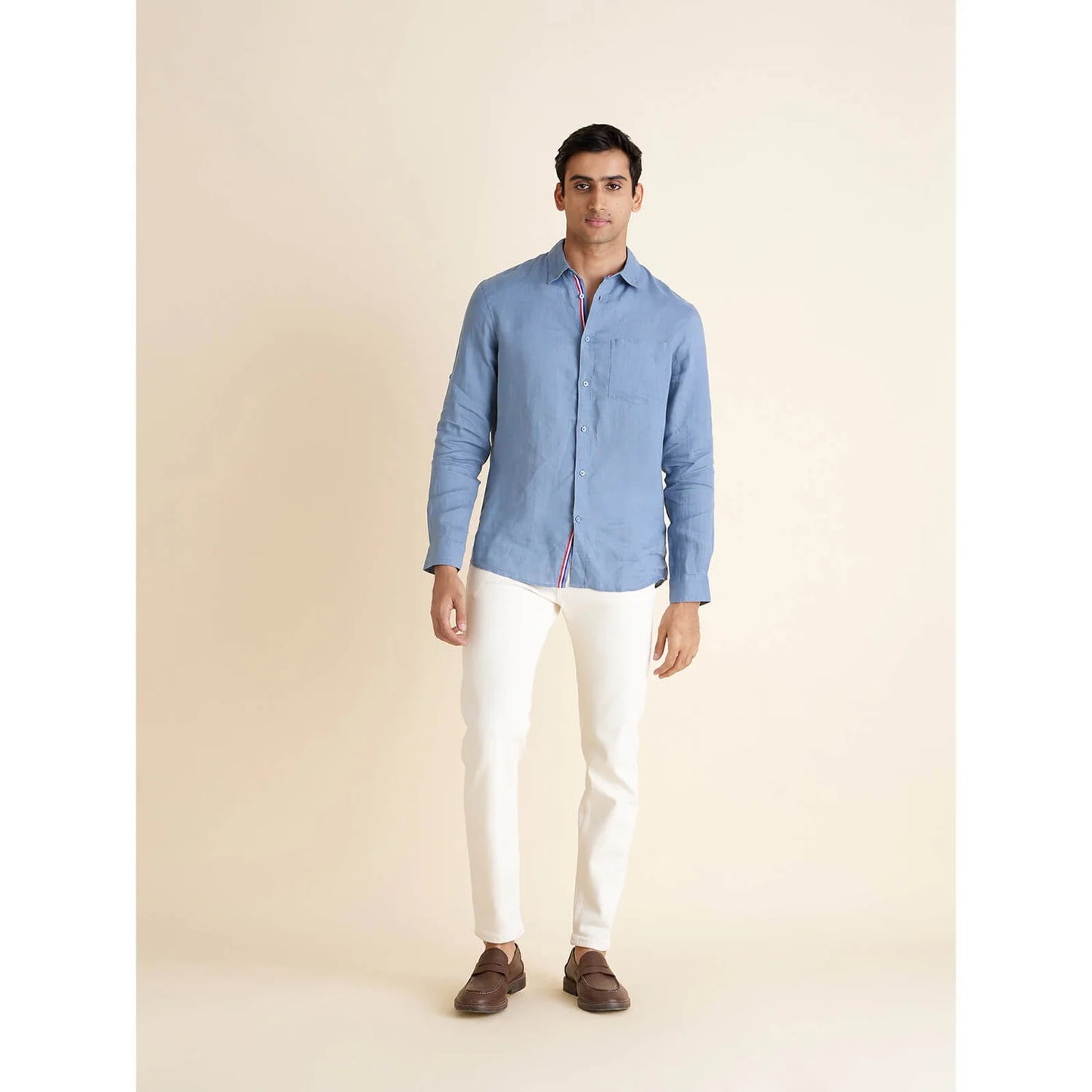 Blue Solid Linen Shirt