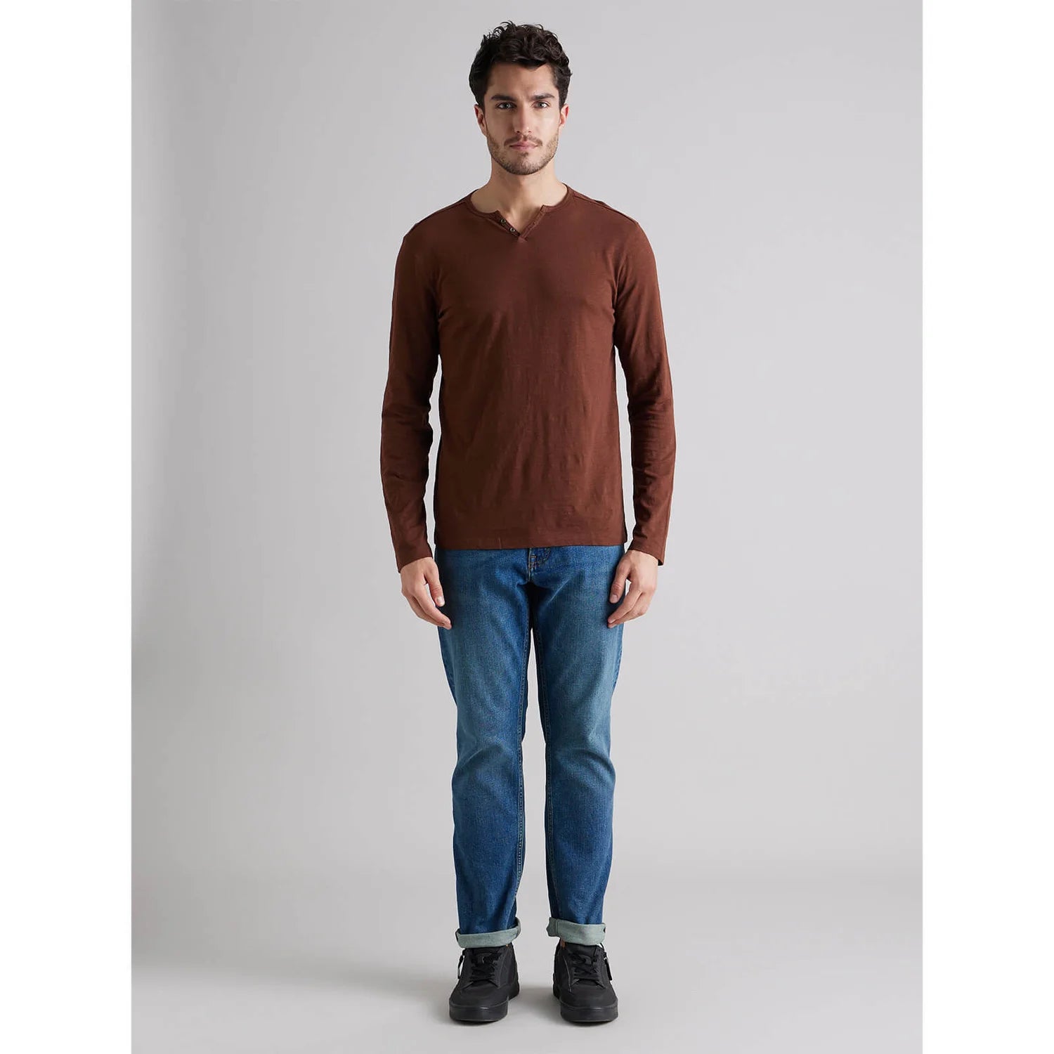 Brown Solid Cotton T-shirt