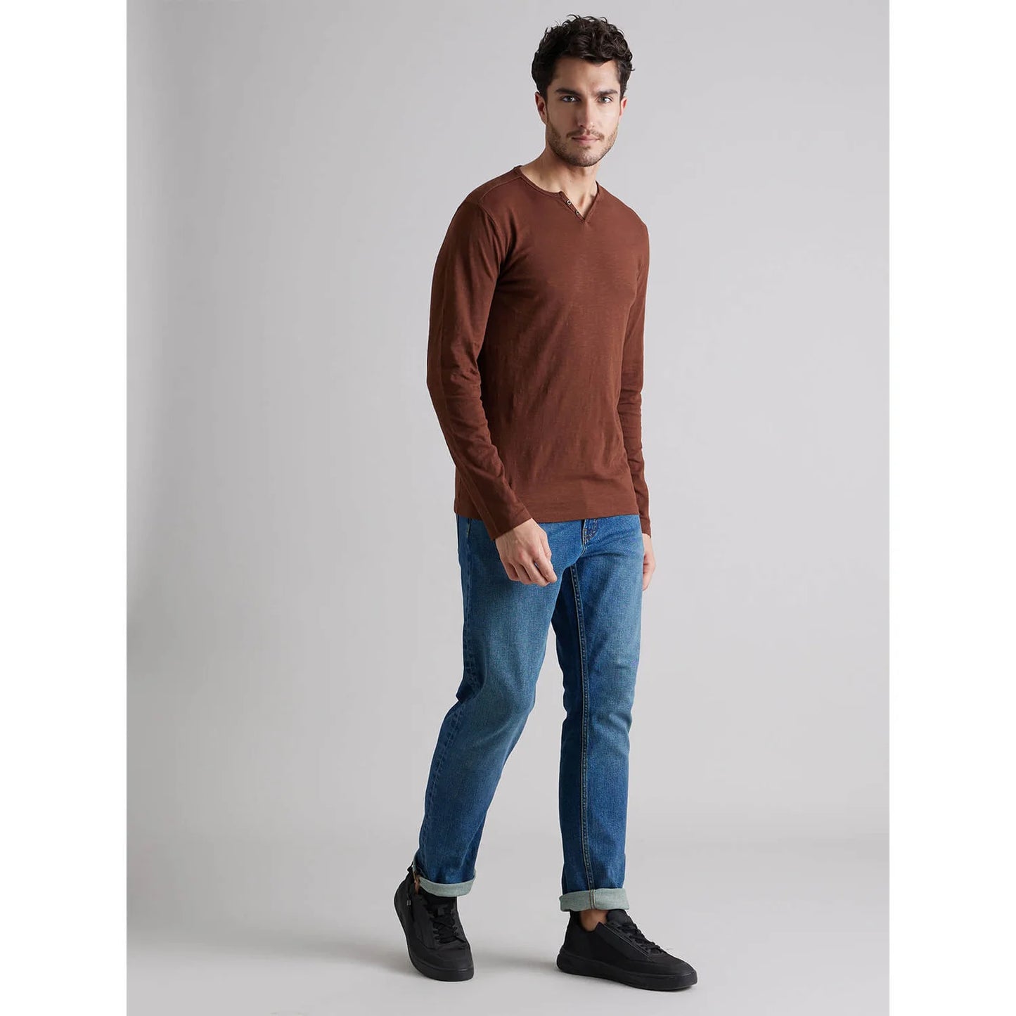 Brown Solid Cotton T-shirt