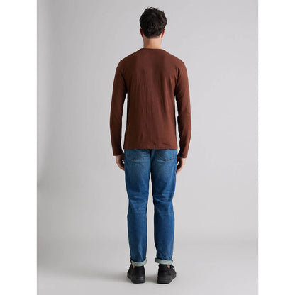 Brown Solid Cotton T-shirt