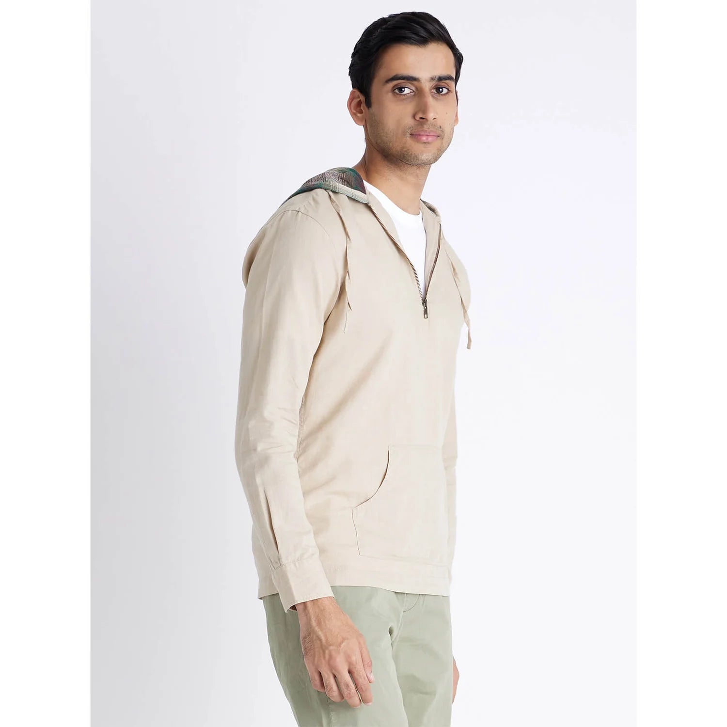 Beige Solid Linen-Blend Shirt