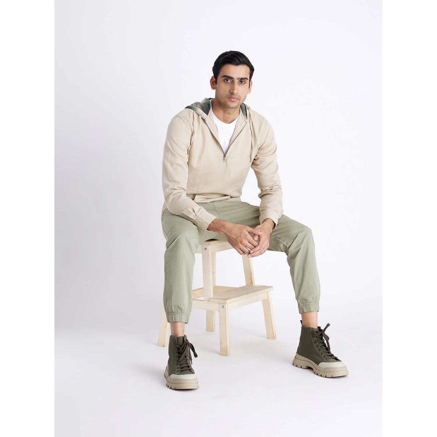 Beige Solid Linen-Blend Shirt