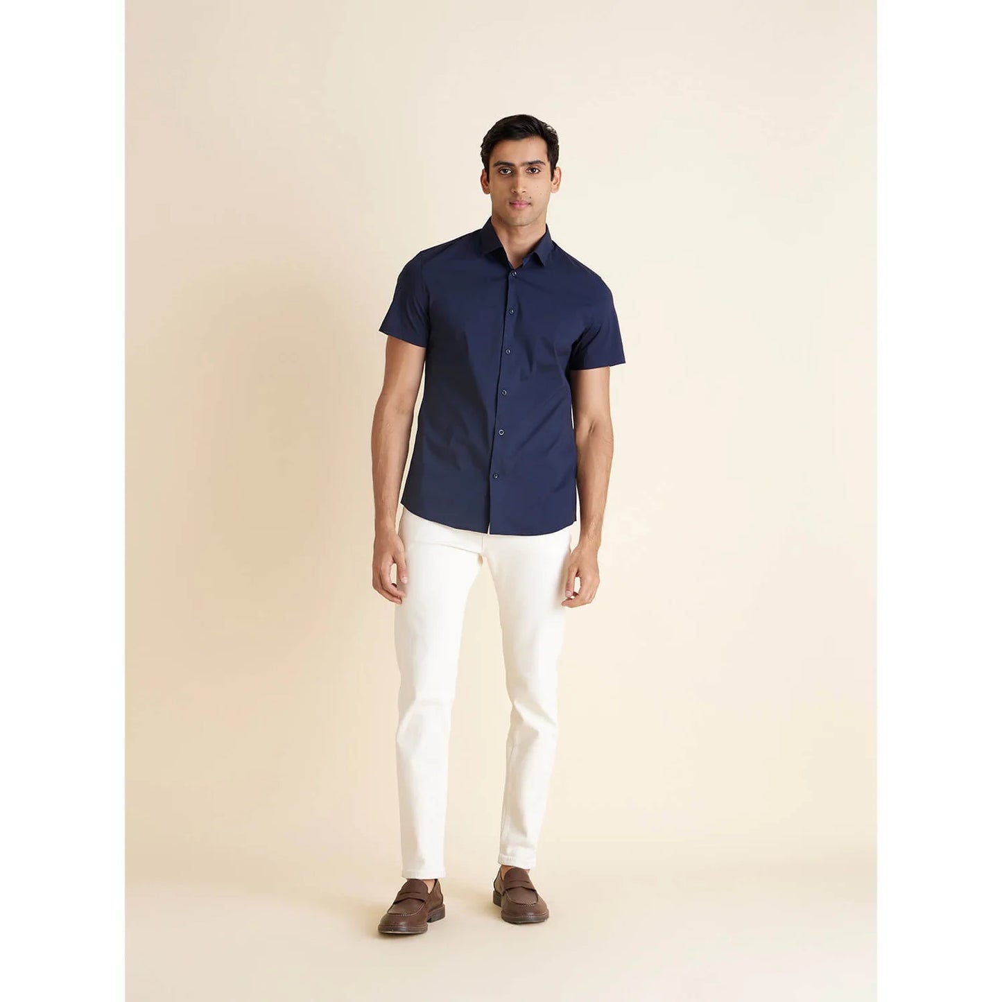 Navy Blue Solid Polycotton Shirt