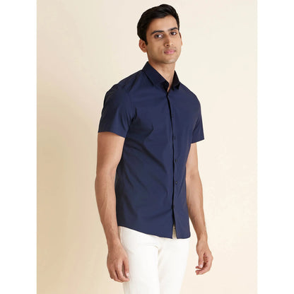 Navy Blue Solid Polycotton Shirt