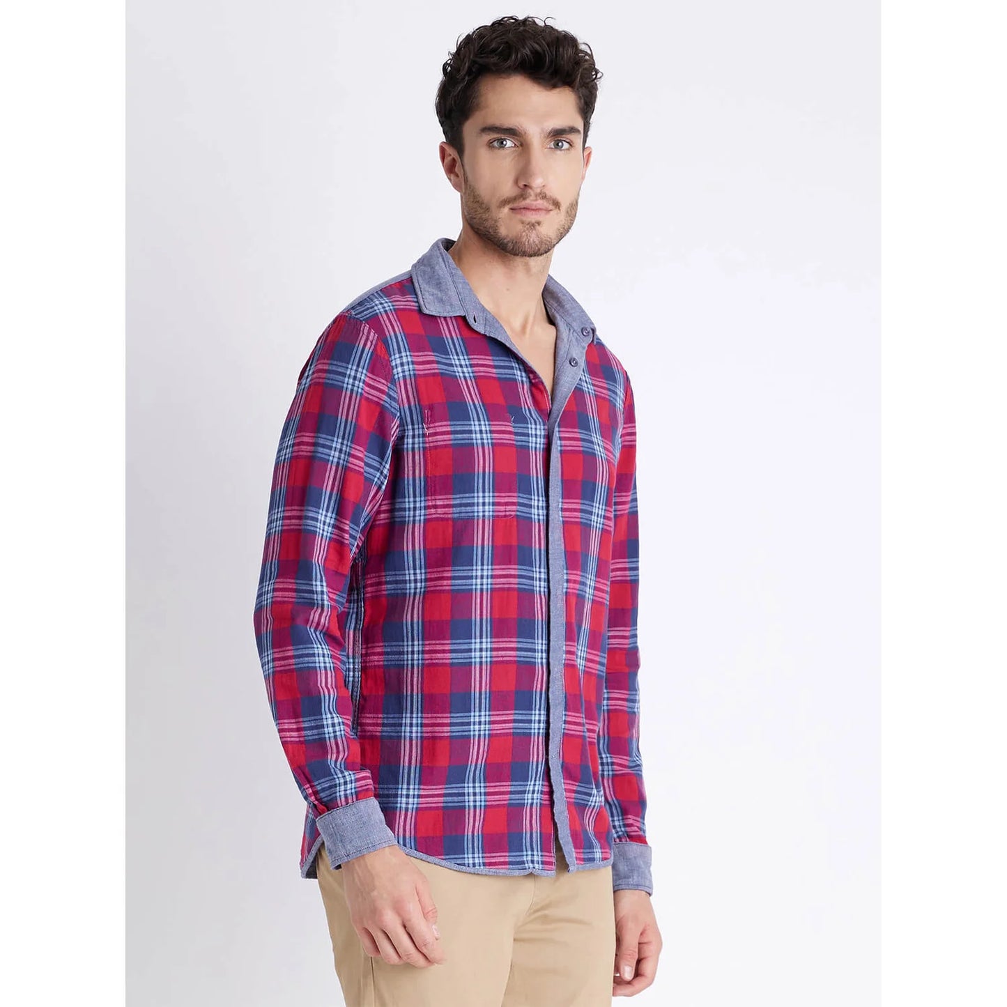 Blue Solid Cotton Shirt