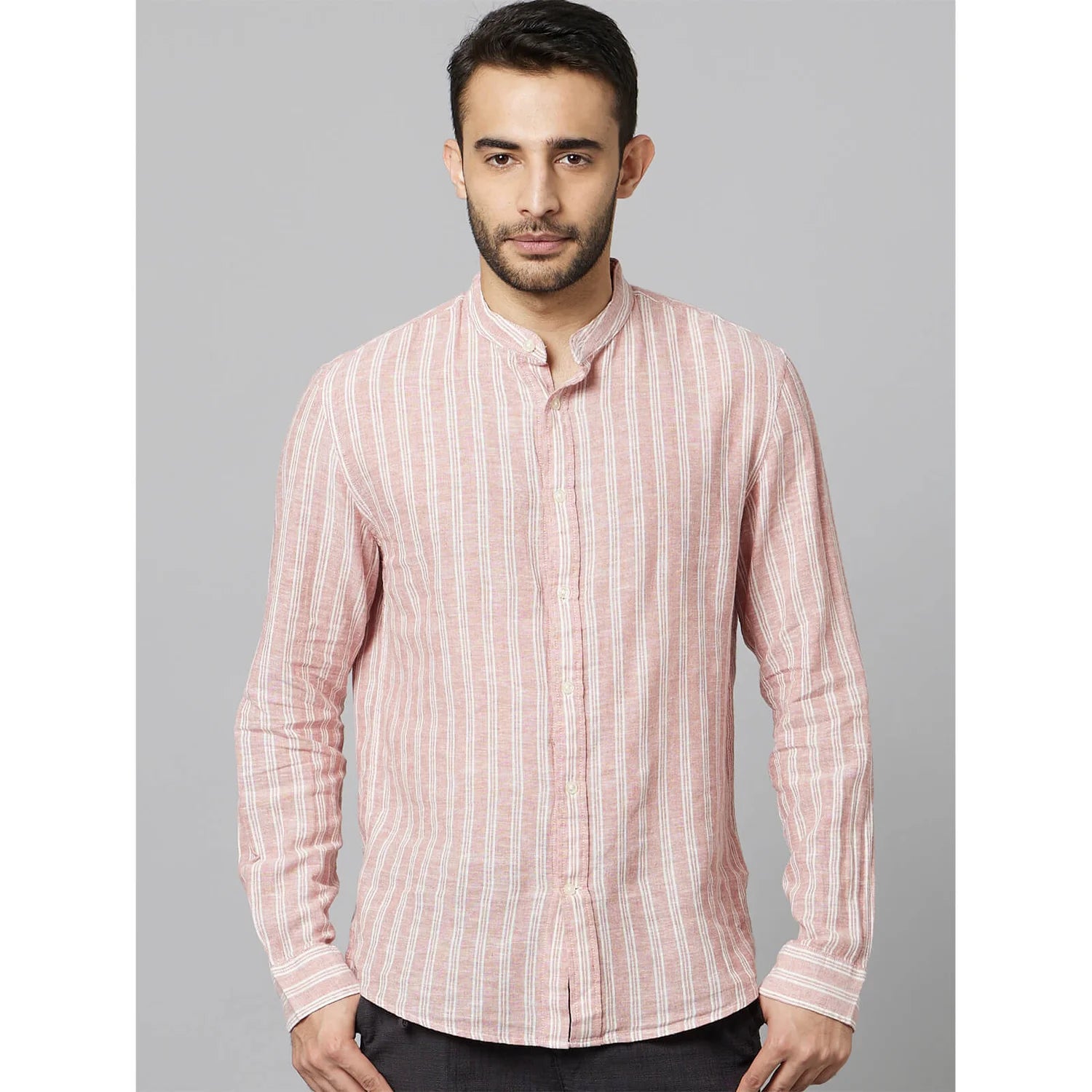 Red Striped Cotton-Linen-Blend Shirt