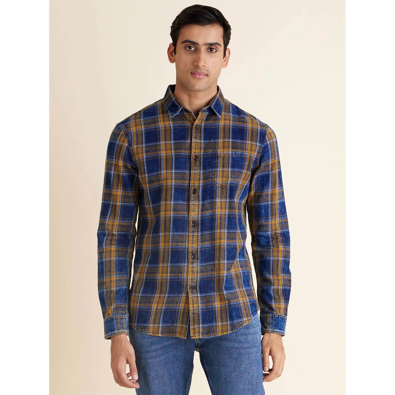 Yellow Checks Cotton Shirt