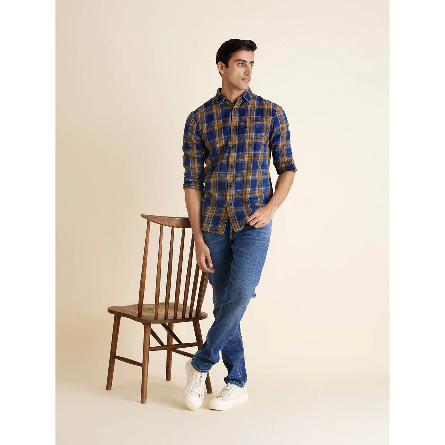 Yellow Checks Cotton Shirt