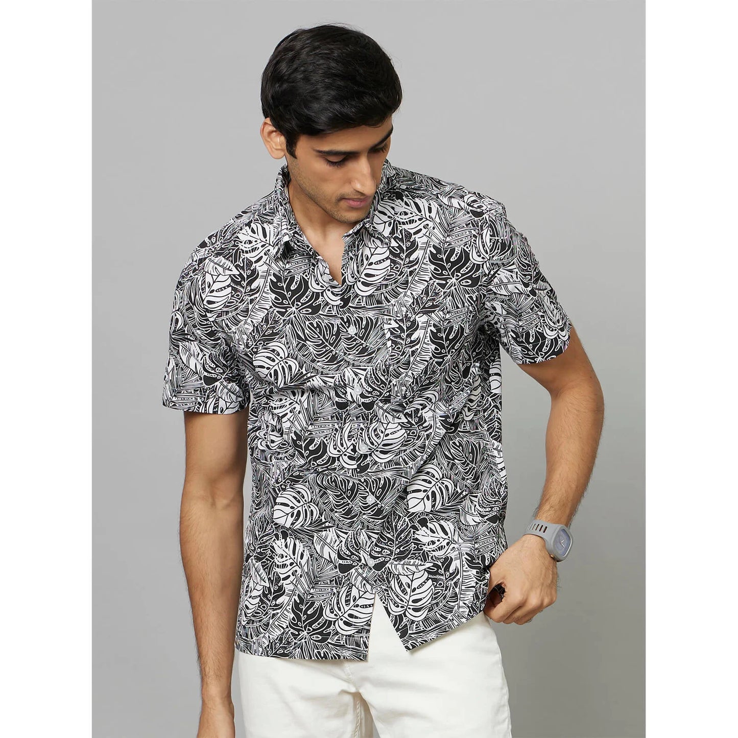 White Tropical Printed Cotton Shirt