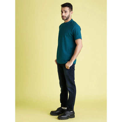 Teal Solid Cotton T-Shirt