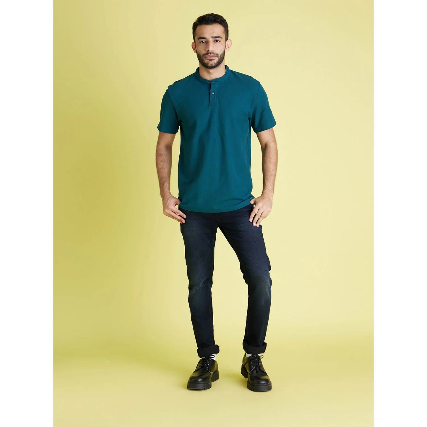 Green Solid Cotton Polo