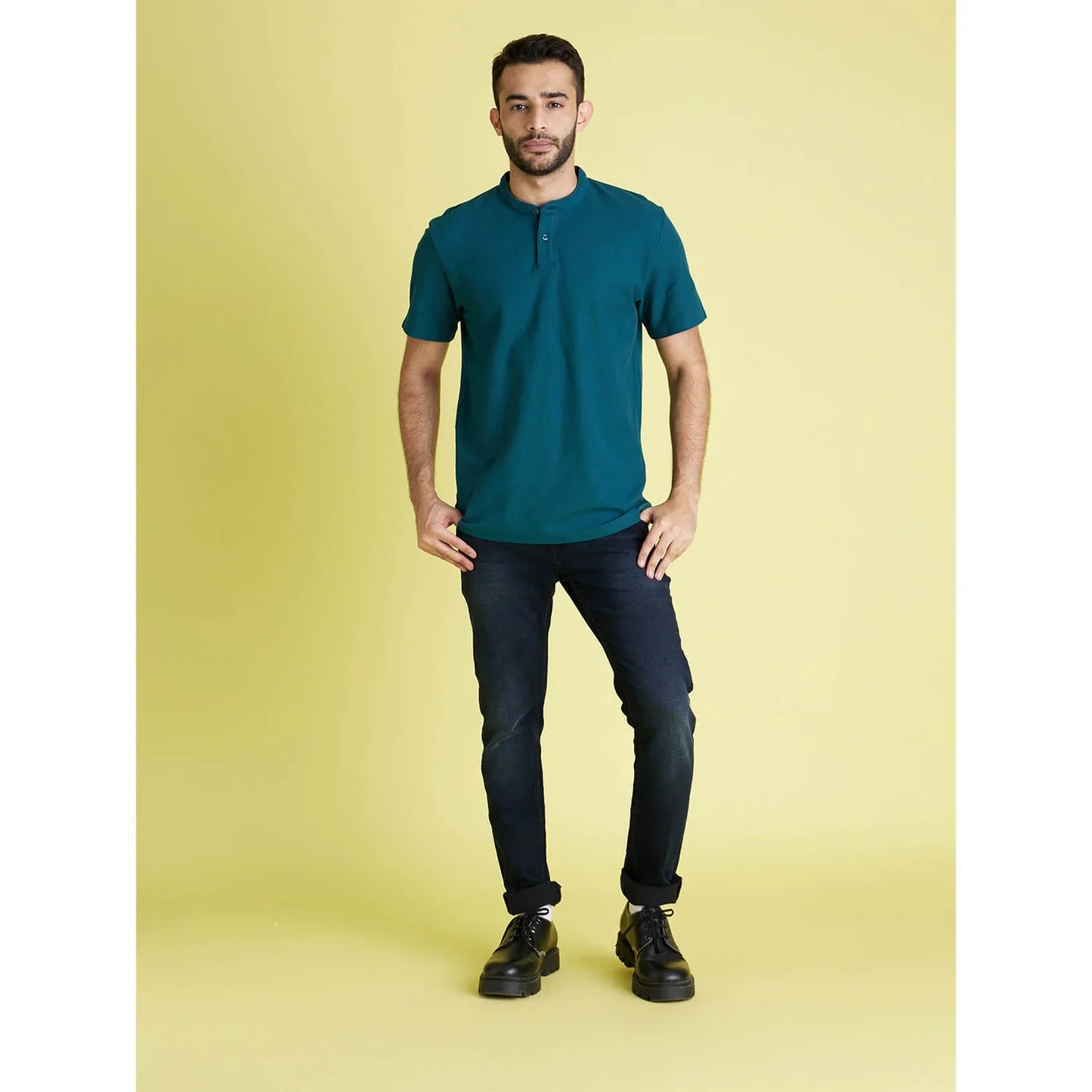 Teal Solid Cotton T-Shirt