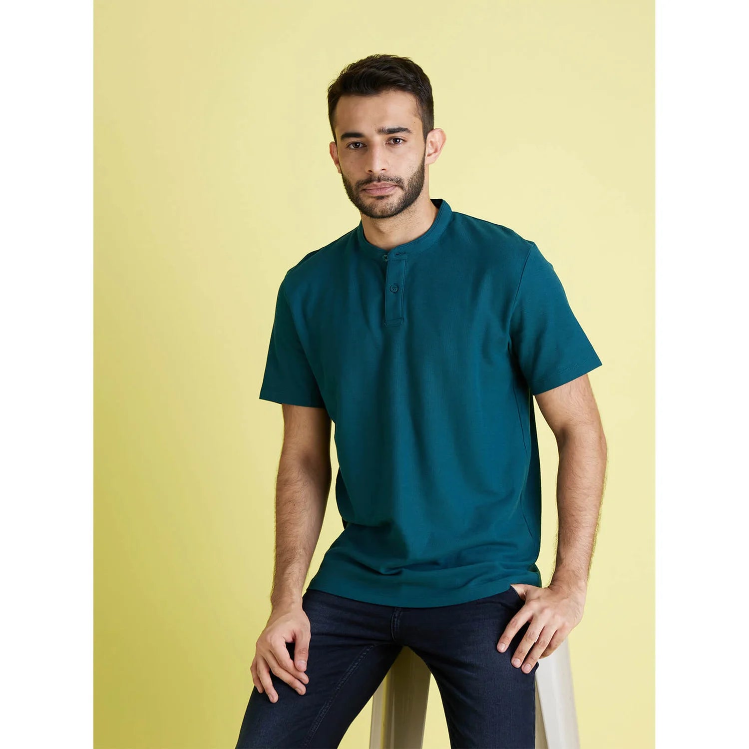 Green Solid Cotton Polo