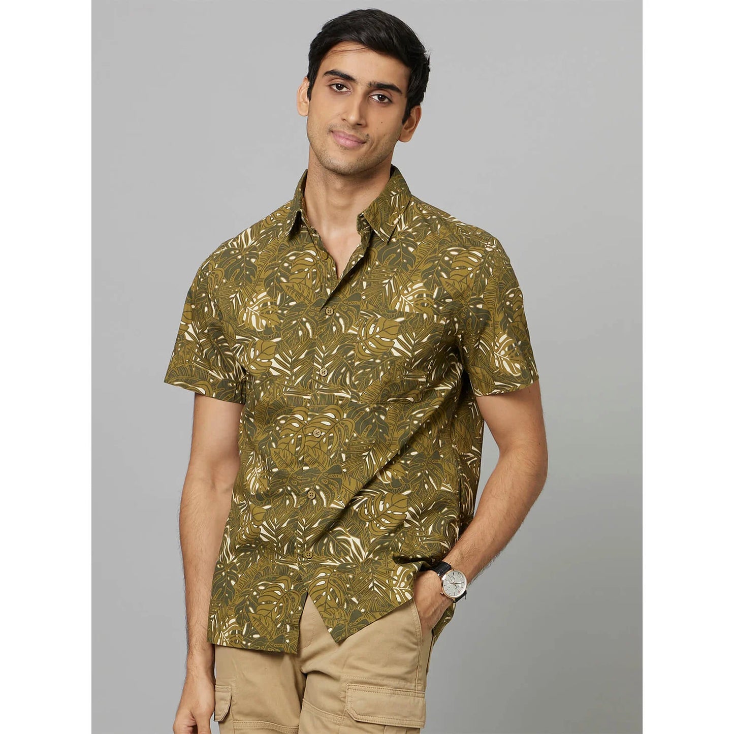 Green Tropical Printed Cotton Shirt