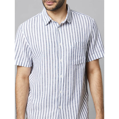 Green Striped Linen-Blend Shirt