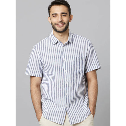 Green Striped Linen-Blend Shirt