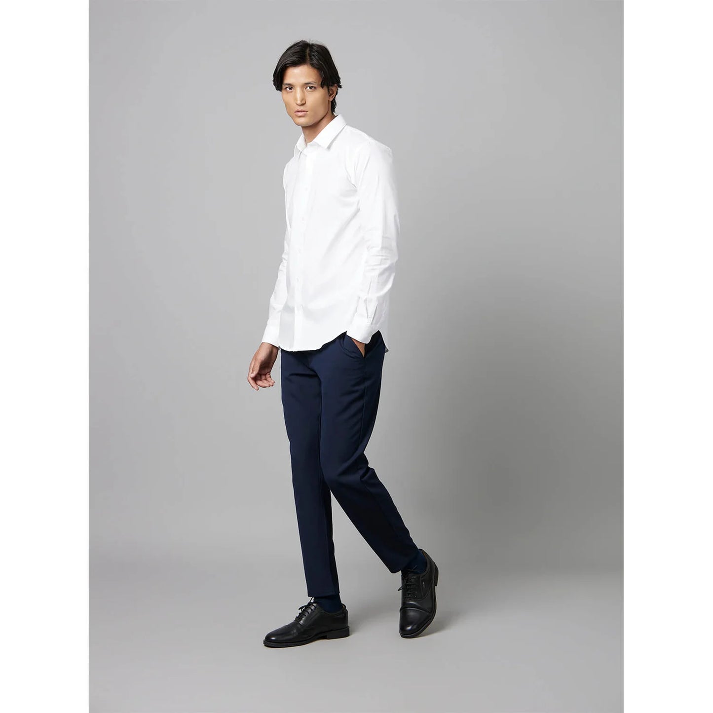 White Solid Cotton Blend Shirt