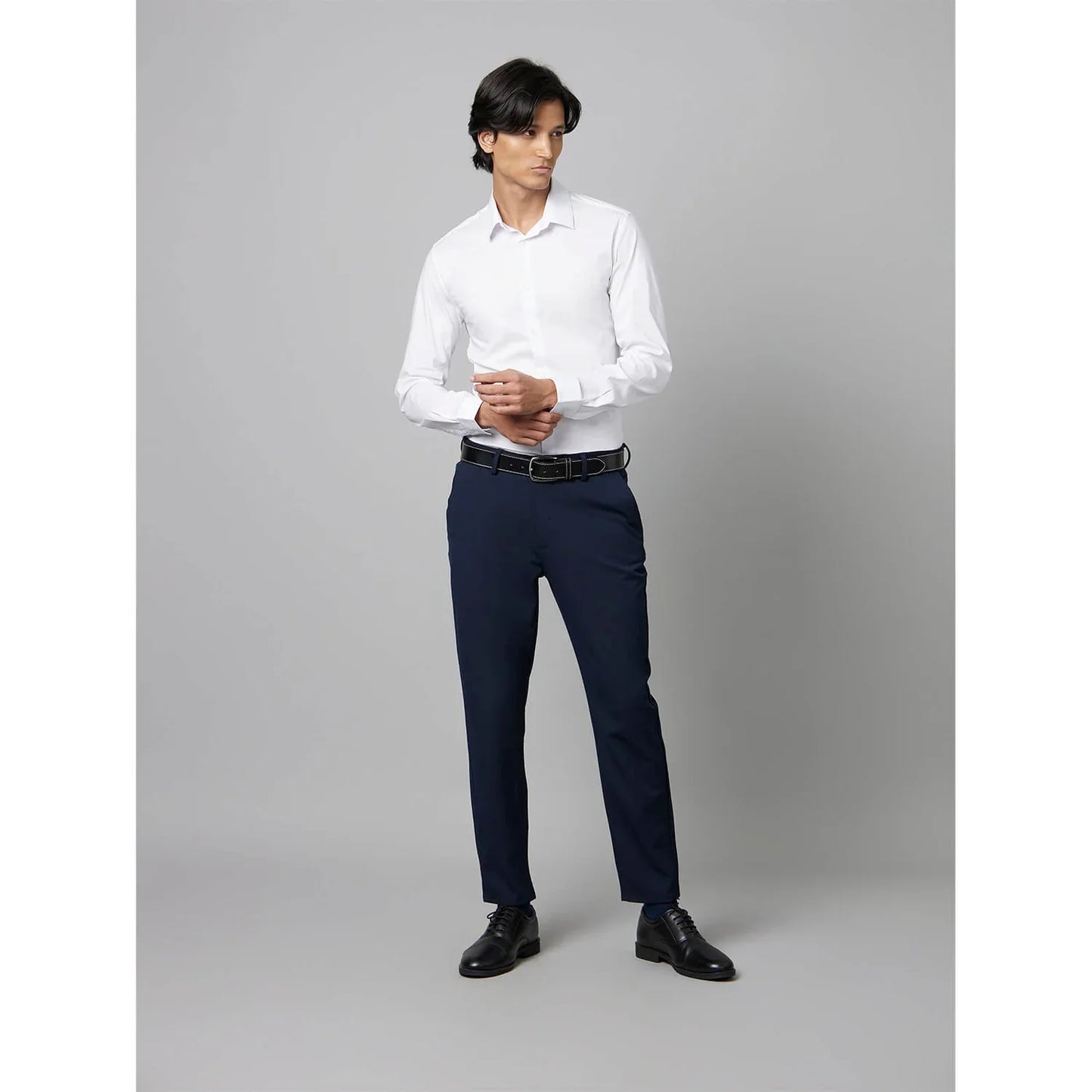 White Solid Cotton Blend Formal Shirt