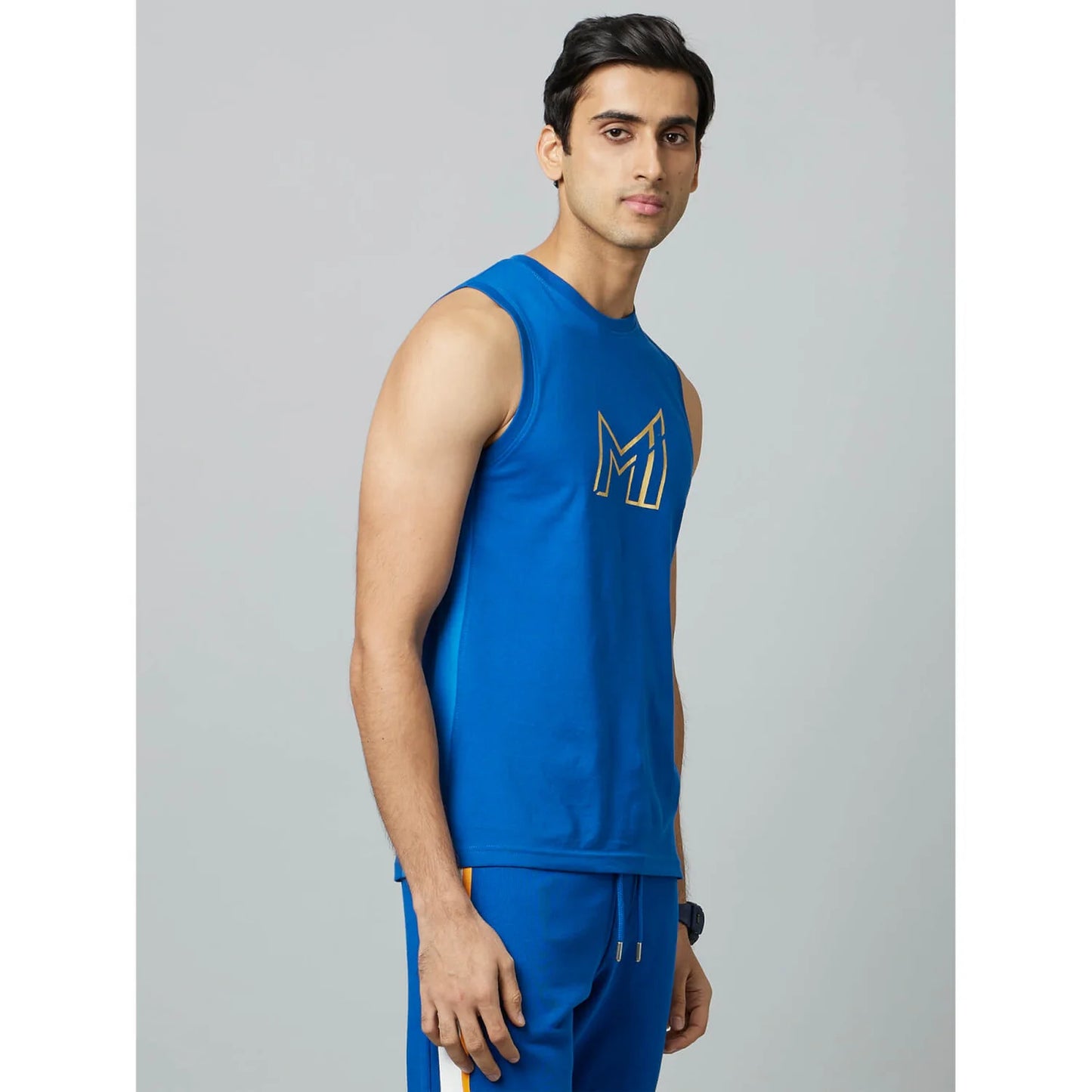 Mumbai Indians - Navy Blue Printed Graphic Cotton Vest