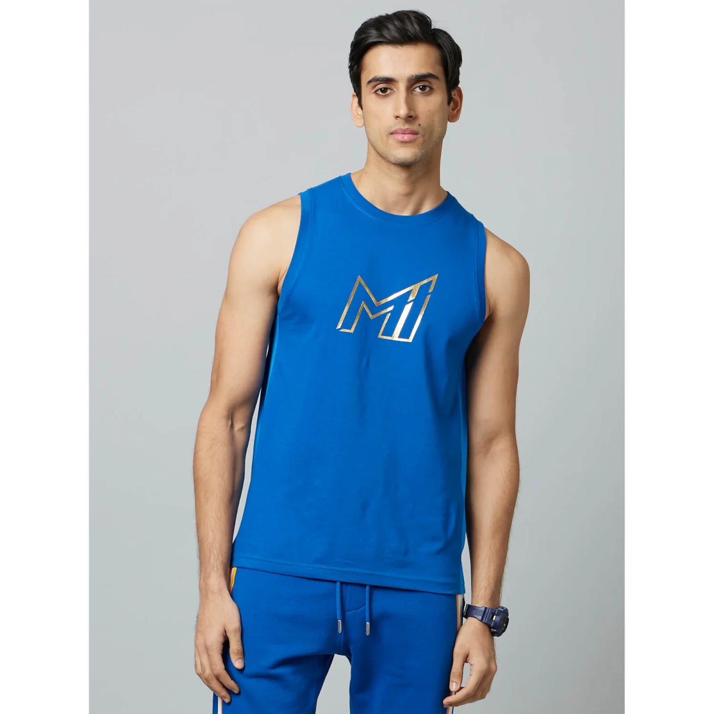 Mumbai Indians - Navy Blue Printed Graphic Cotton Vest