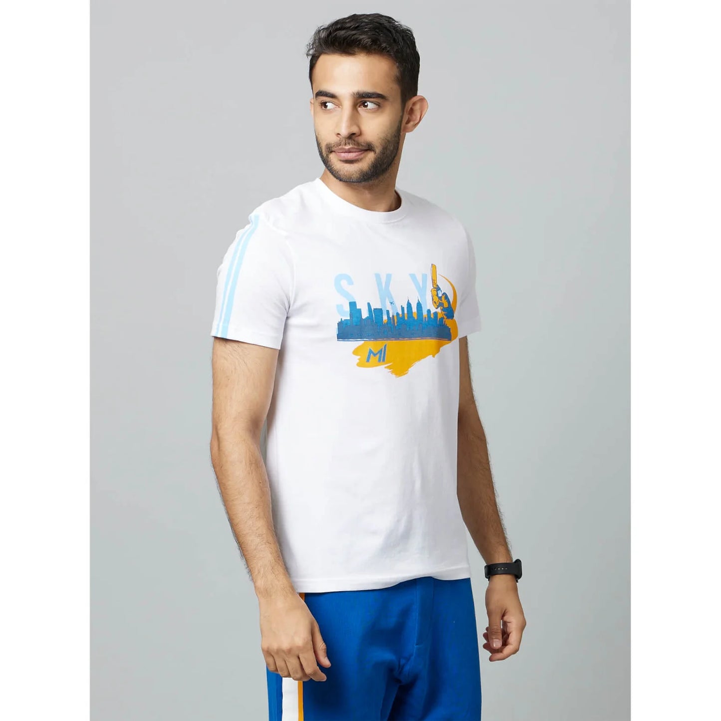 Mumbai Indians - White Printed Graphic Cotton T-shirt